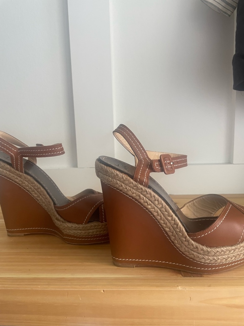 Christian Louboutin Brown Leather Platform Espadrille Sandals - Picture 2 of 5